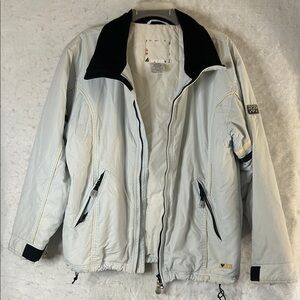 Vintage Pale Blue Roxy High Collar Snow Jacket Black & Cream Trim Size M